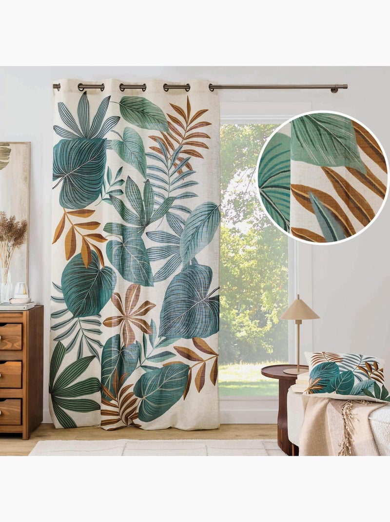 Cortina difusora con ojales, de poli-lin, estampada con motivos tropicales Verde - Kiabi