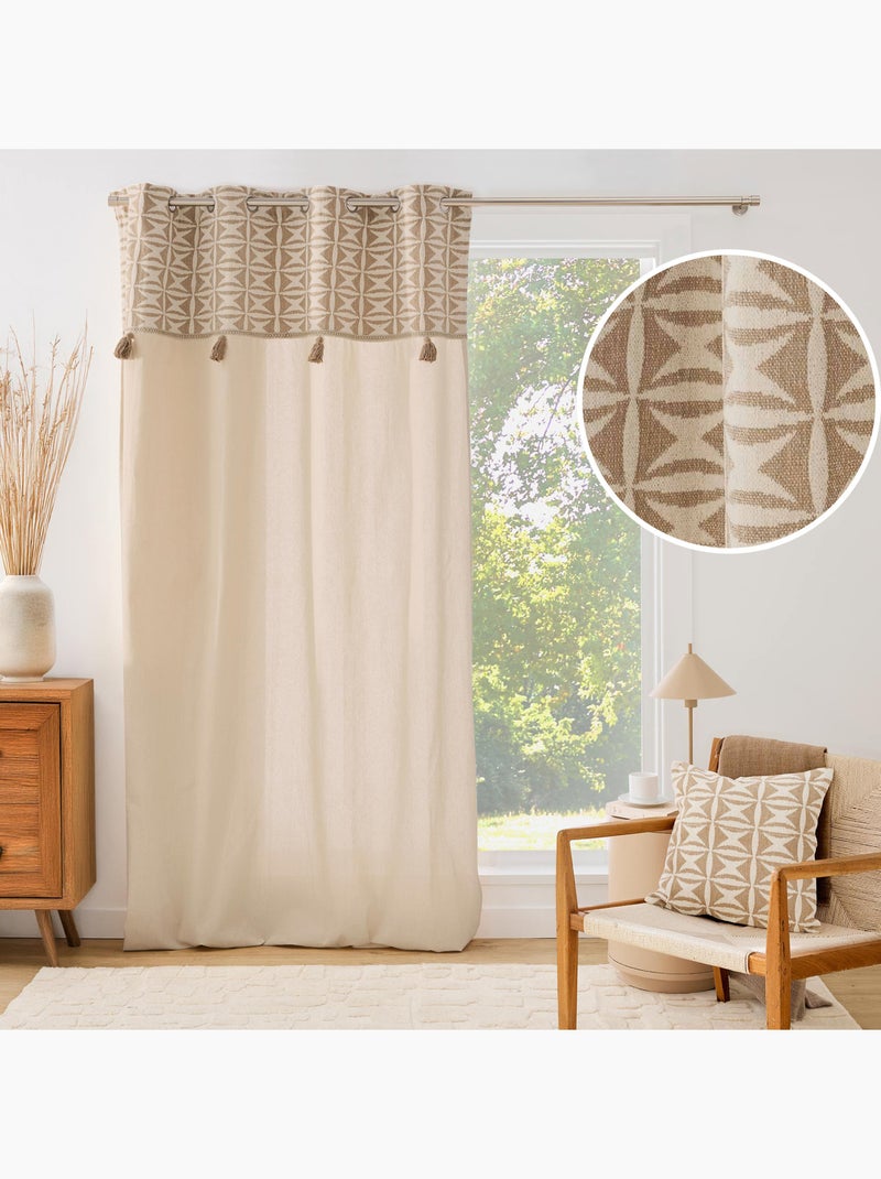 Cortina difusora con ojales de policotón, con diseño jacquard y borlas Madera natural - Kiabi