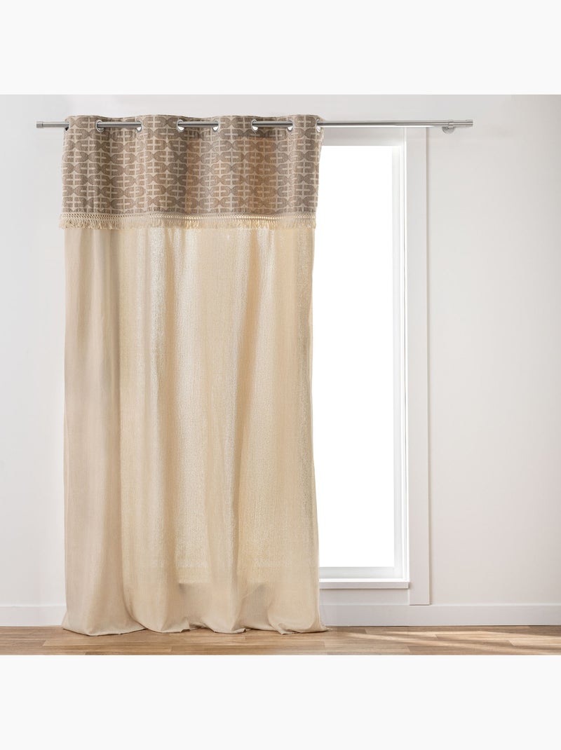 Cortina difusora con ojales, de policotón, con diseño jacquard y flecos Madera natural - Kiabi