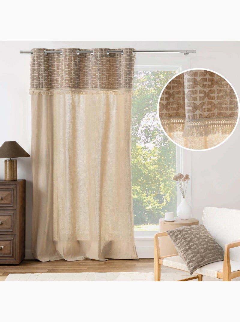 Cortina difusora con ojales, de policotón, con diseño jacquard y flecos Madera natural - Kiabi