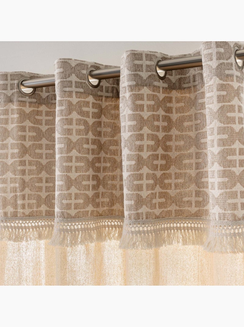 Cortina difusora con ojales, de policotón, con diseño jacquard y flecos Madera natural - Kiabi