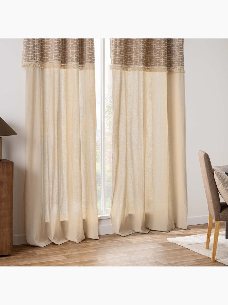 Cortina difusora con ojales, de policotón, con diseño jacquard y flecos Madera natural - Kiabi