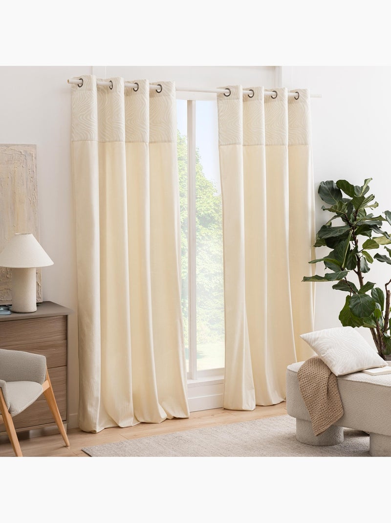 Cortina difusora de terciopelo con ojales y cenefa de jacquard con estampado de cebra Madera natural - Kiabi