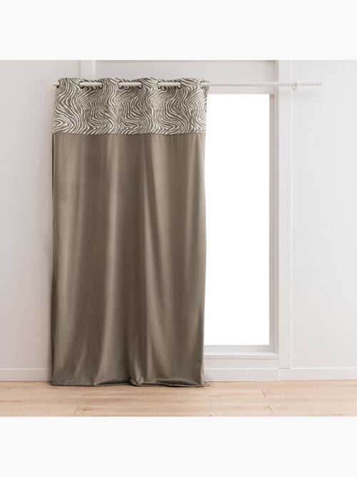 Cortina difusora de terciopelo con ojales y cenefa de jacquard con estampado de cebra - Kiabi Cortina difusora de terciopelo con ojales y cenefa de jacquard con estampado de cebra - Kiabi