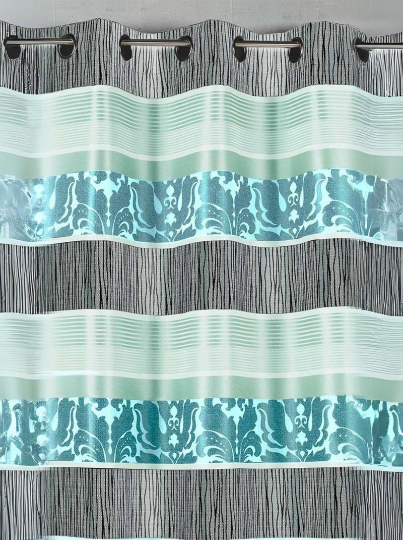 Cortina en jacquard rayas horizontales coloreadas Azul - Kiabi