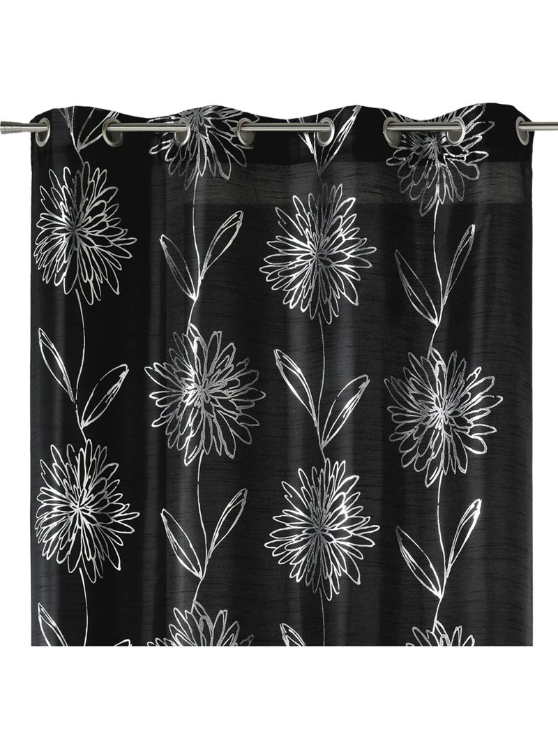 Cortina en shantung estampados metalizados flor Negro - Kiabi