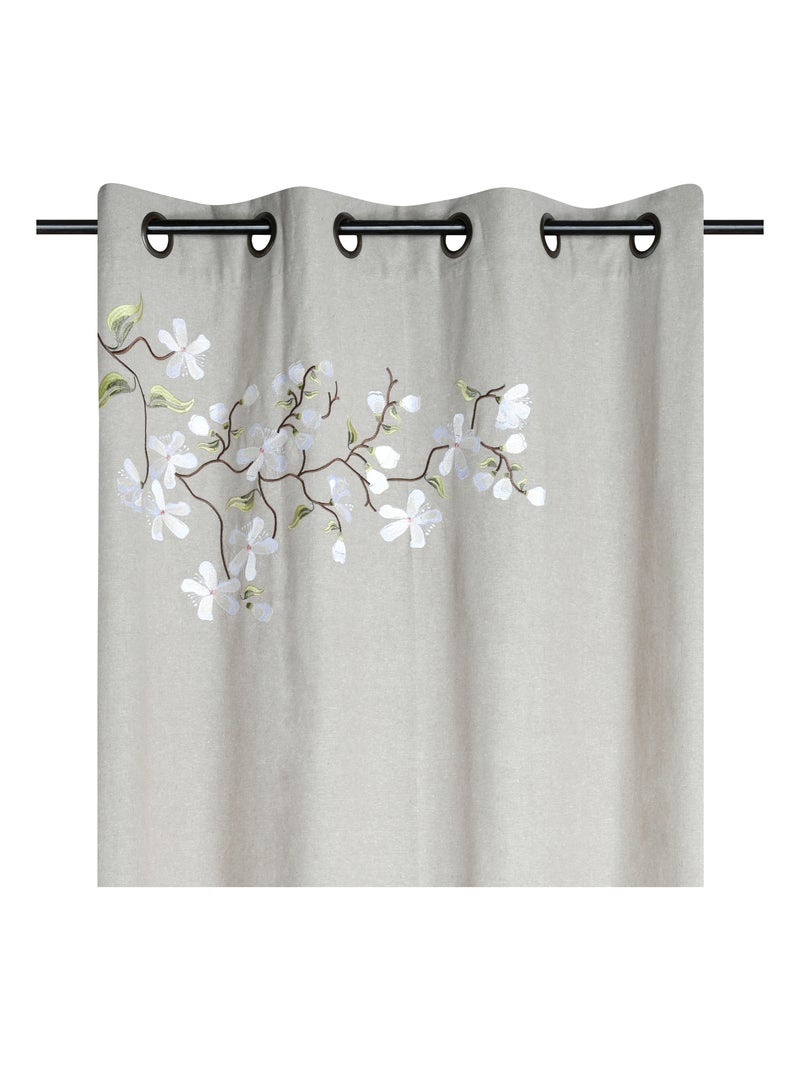 Cortina estampada con flores y árbol primaveral Madera natural - Kiabi