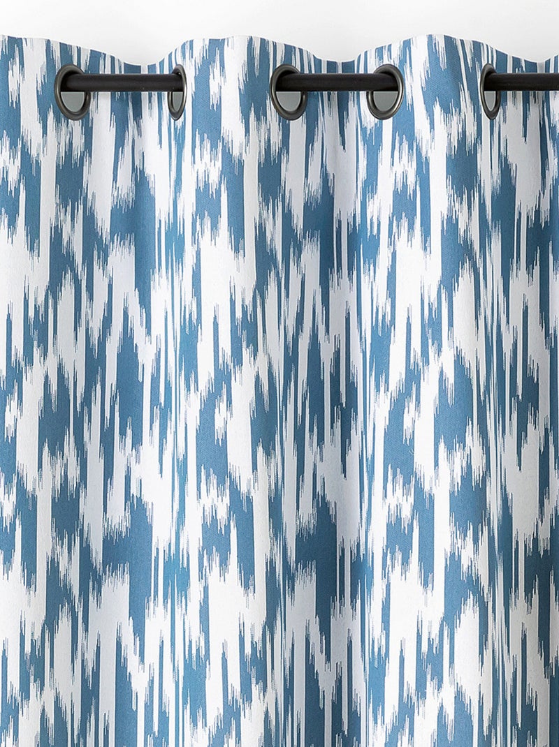 Cortina jacquard con motivo ikat en hilos reciclados Azul - Kiabi