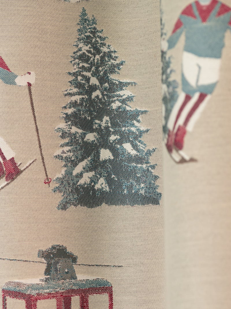 Cortina jacquard con ojales y motivos de esquiadores y abetos Beige claro - Kiabi