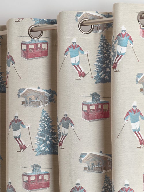Cortina jacquard con ojales y motivos de esquiadores y abetos - Kiabi