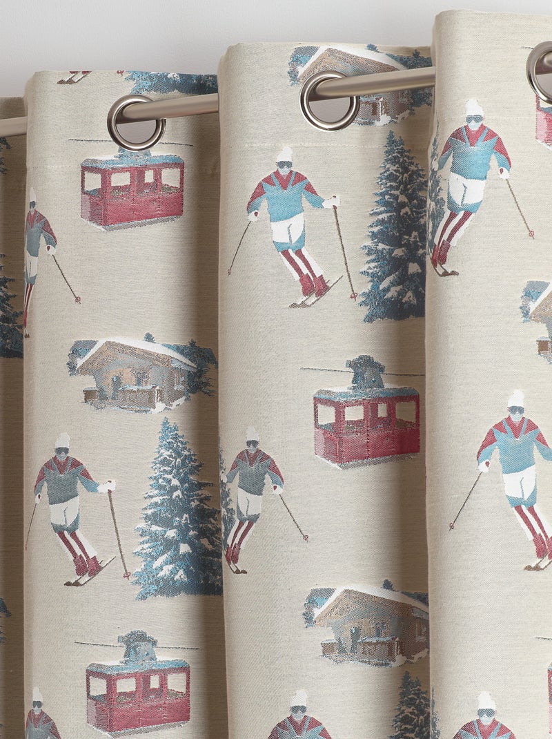 Cortina jacquard con ojales y motivos de esquiadores y abetos Beige claro - Kiabi