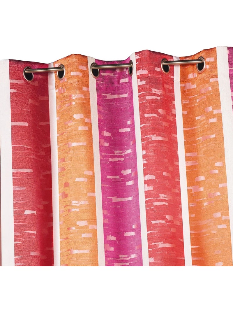 Cortina jacquard con rayas verticales de colores Burdeos - Kiabi