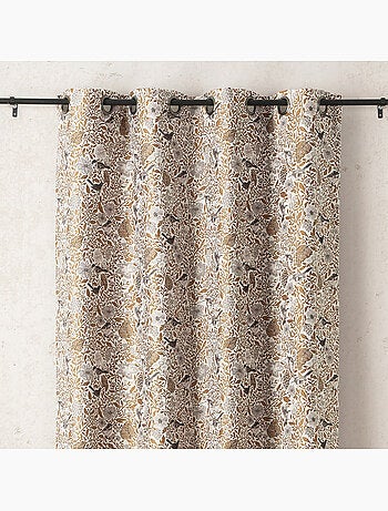 Cortina jacquard de policotón con motivos florales y pájaros, 8 ojales