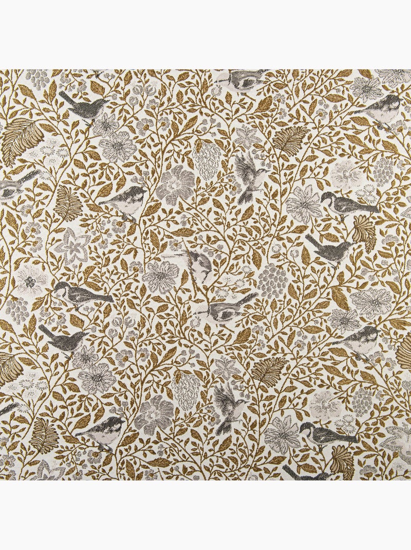 Cortina jacquard de policotón con motivos florales y pájaros, 8 ojales Amarillo oscuro - Kiabi