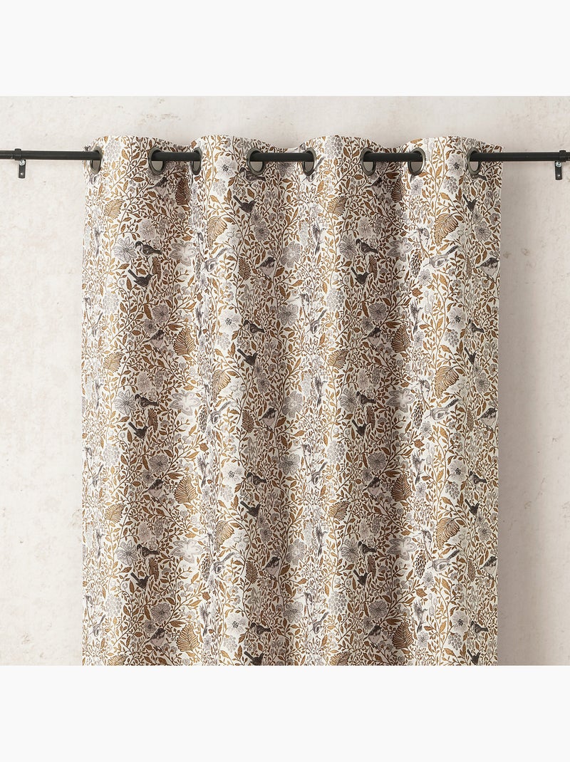 Cortina jacquard de policotón con motivos florales y pájaros, 8 ojales Amarillo oscuro - Kiabi