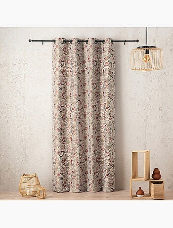 Cortina jacquard de policotón con motivos florales y pájaros, 8 ojales