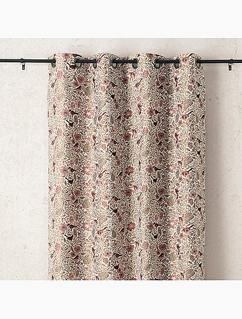 Cortina jacquard de policotón con motivos florales y pájaros, 8 ojales