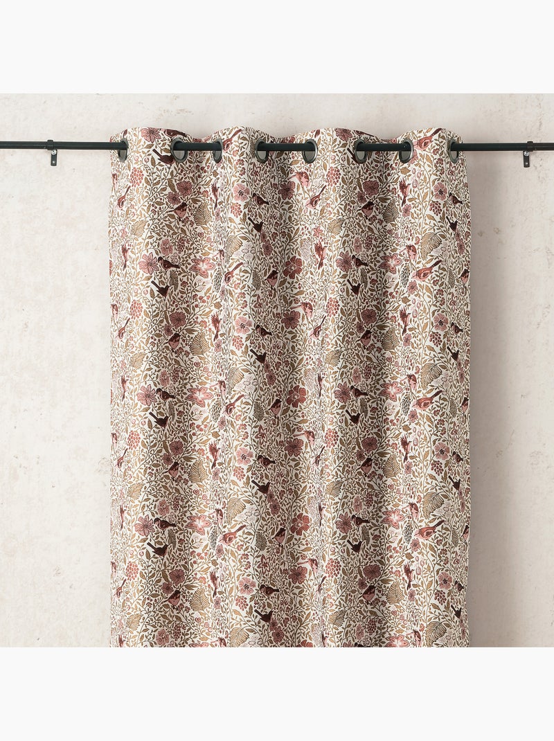 Cortina jacquard de policotón con motivos florales y pájaros, 8 ojales Rosa - Kiabi