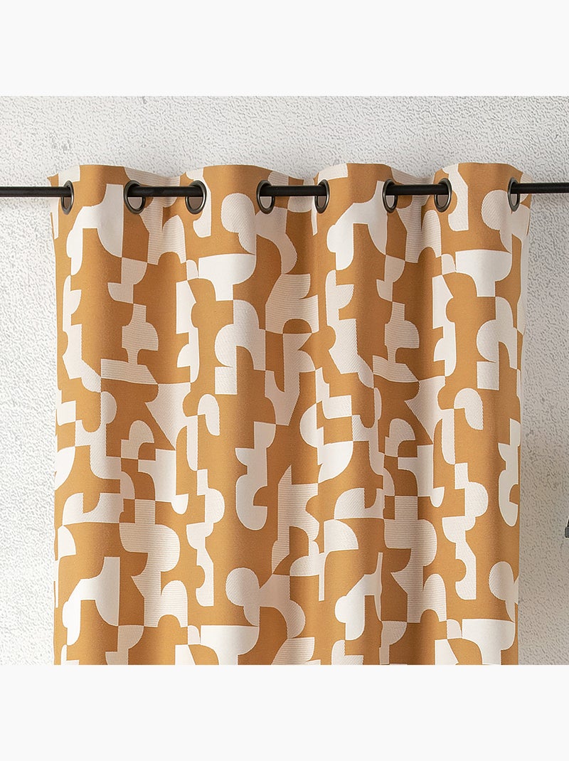 Cortina jacquard geométrica con textura retro Amarillo mostaza - Kiabi