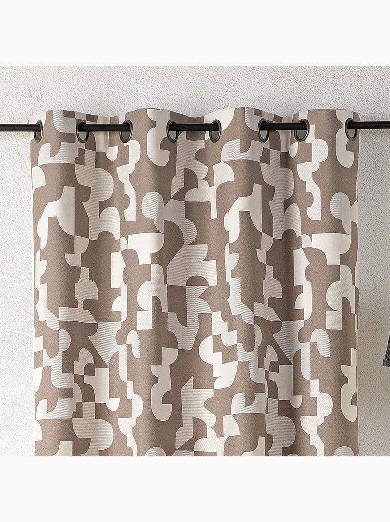 Cortina jacquard geométrica con textura retro Taupe - Kiabi