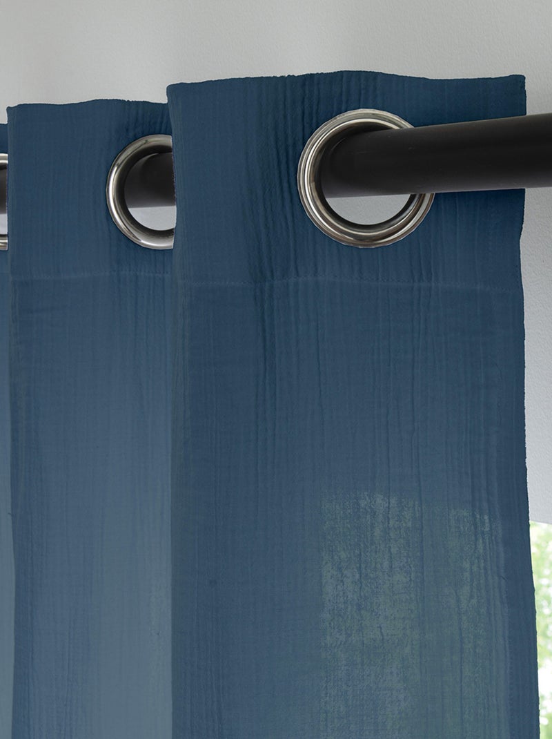 Cortina lisa de gasa de algodón con ojales, por unidad, 140 x 260 cm Azul - Kiabi