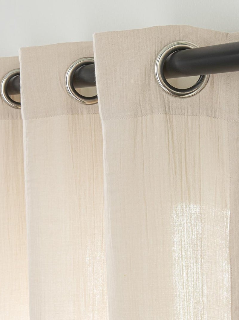 Cortina lisa de gasa de algodón con ojales, por unidad, 140 x 300 cm. Beige - Kiabi