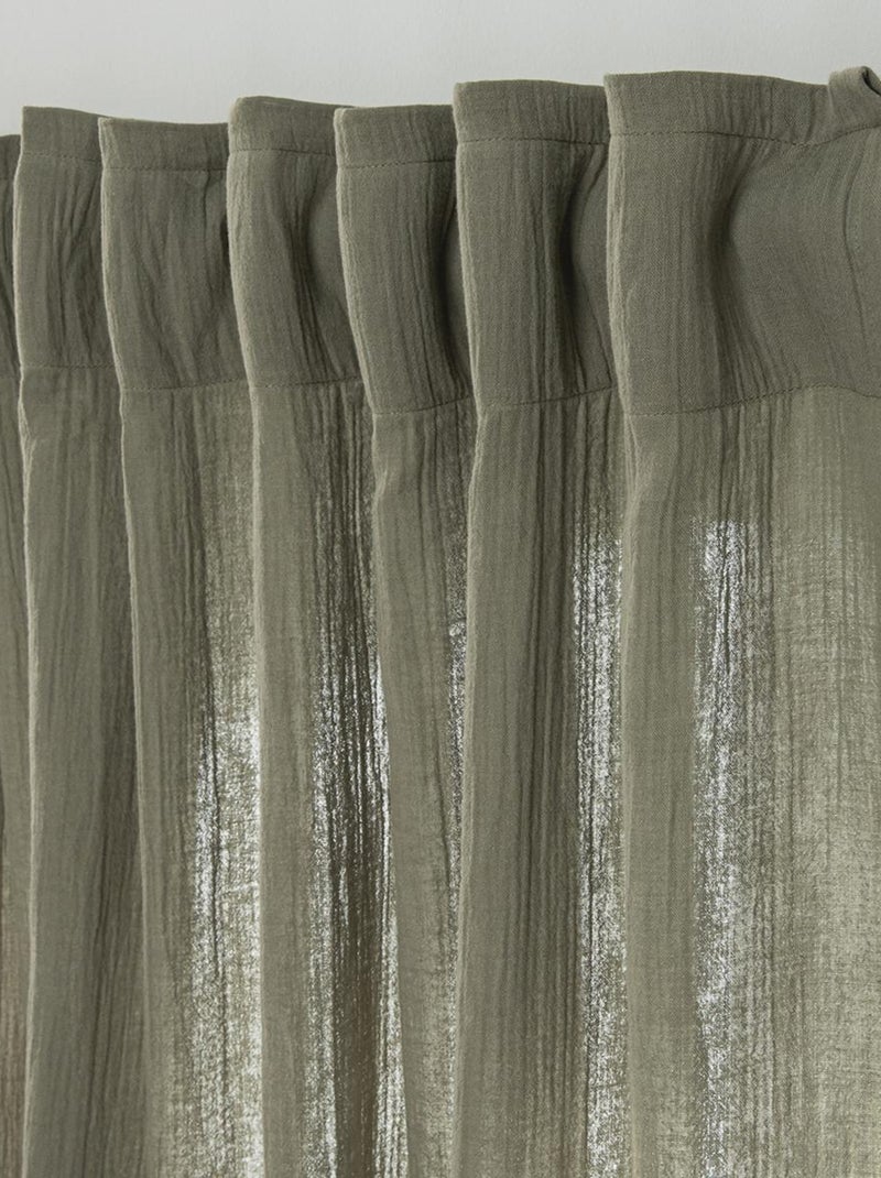 Cortina lisa de gasa de algodón con presillas ocultas, 140 x 260 cm Verde caqui - Kiabi