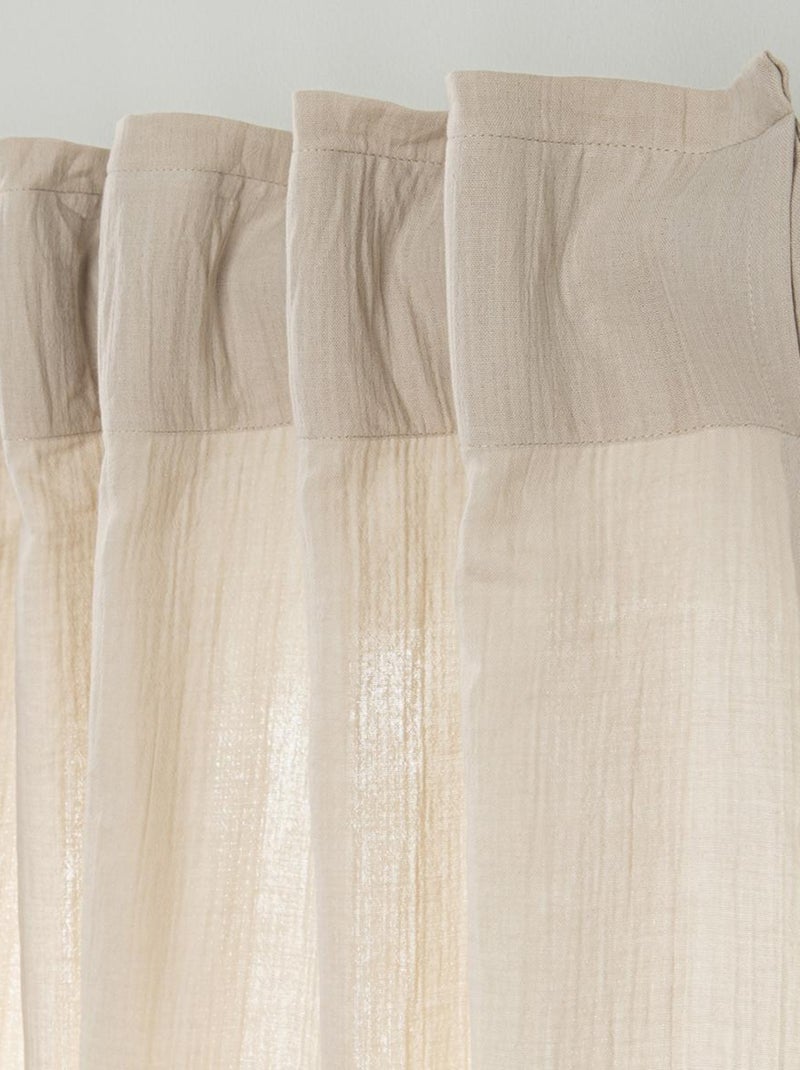 Cortina lisa de gasa de algodón con presillas ocultas, 140 x 300 cm Beige - Kiabi