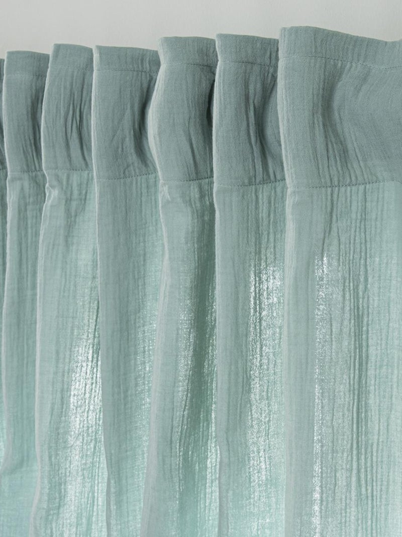 Cortina lisa de gasa de algodón con presillas ocultas, 140 x 300 cm Verde - Kiabi