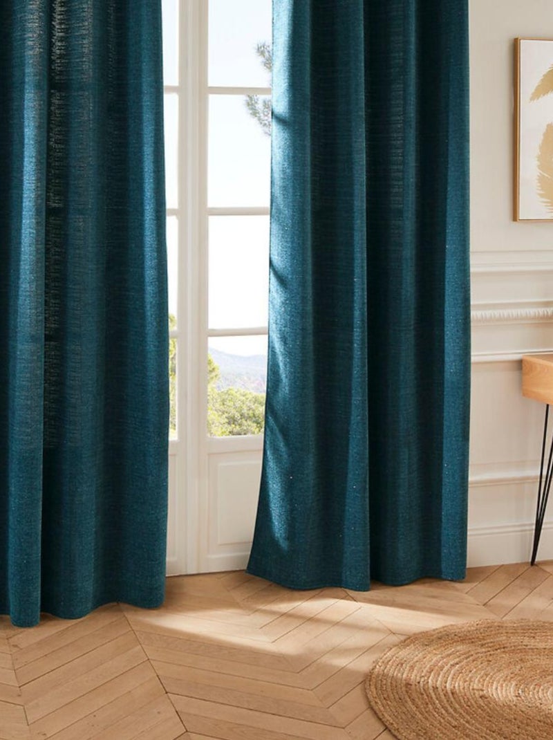 Cortina opaca con ojales de lurex Azul - Kiabi