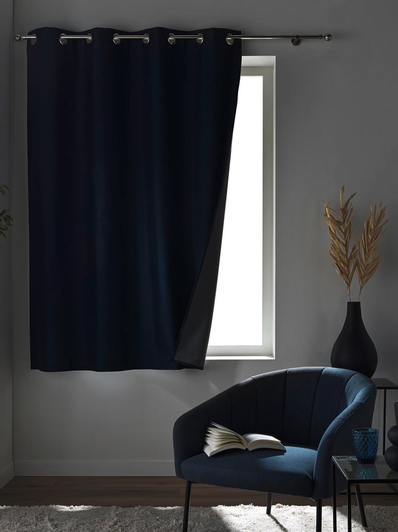 Cortina opaca con ojales en chambray liso Azul - Kiabi