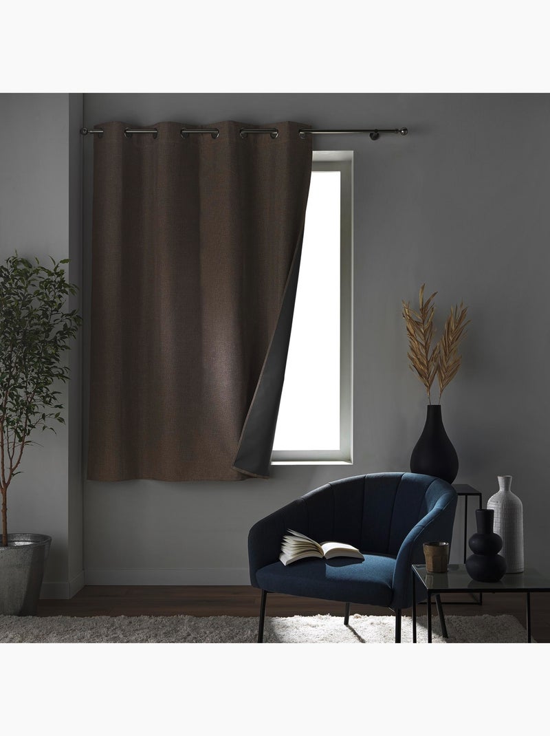 Cortina opaca con ojales en chambray liso Beige claro - Kiabi