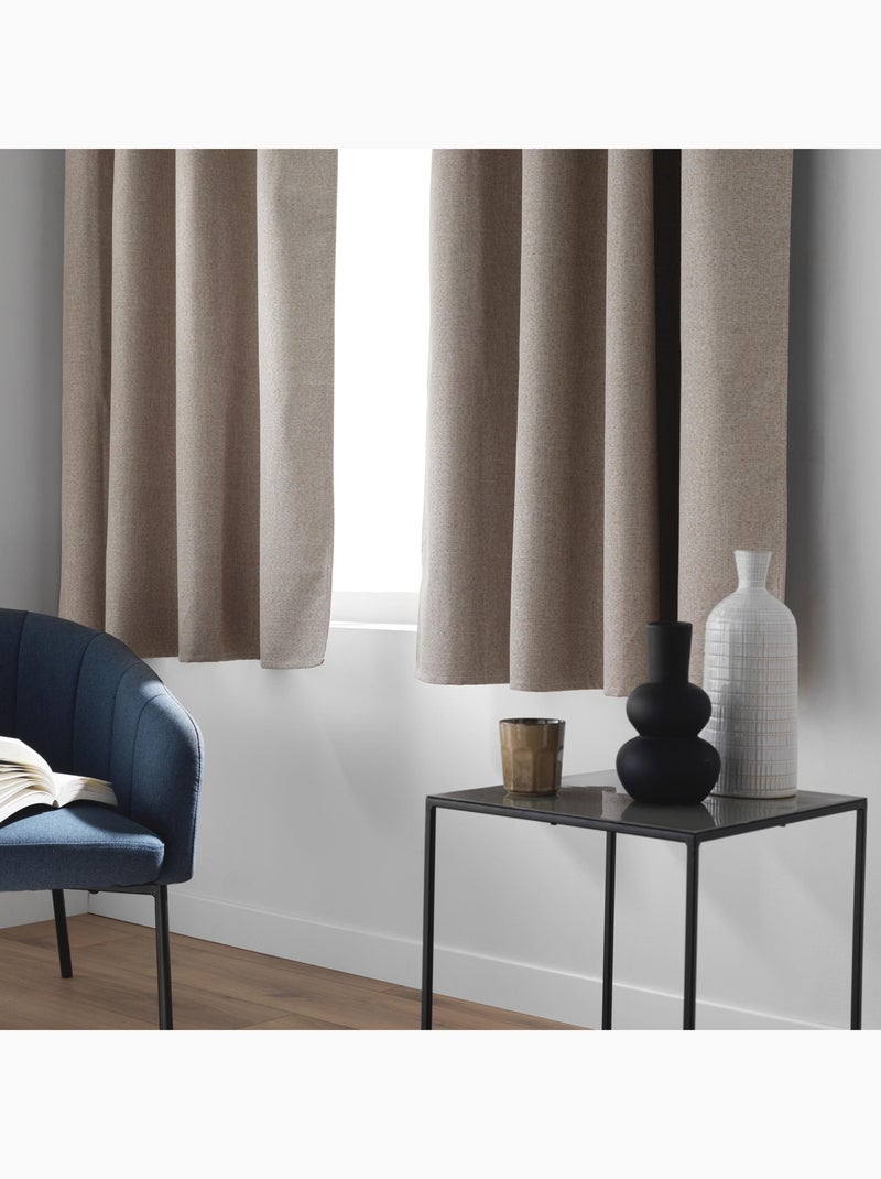 Cortina opaca con ojales en chambray liso Beige claro - Kiabi