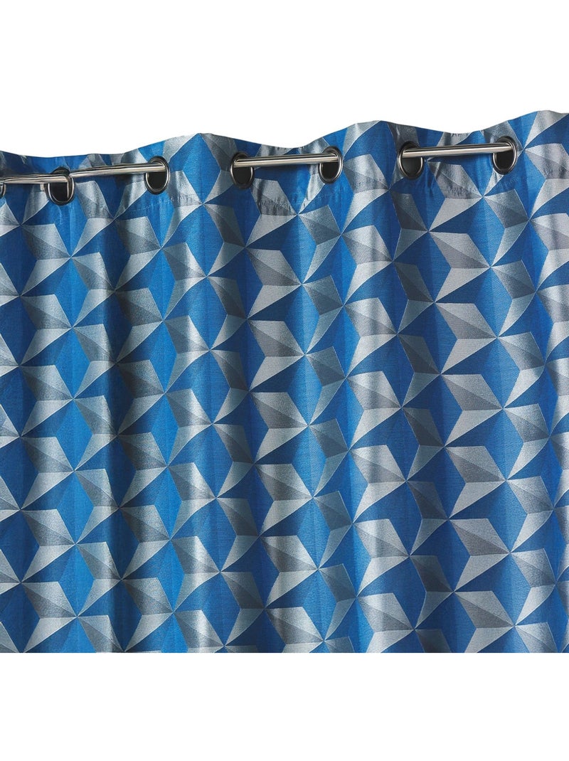 Cortina opaca de jacquard con motivos geométricos Azul - Kiabi