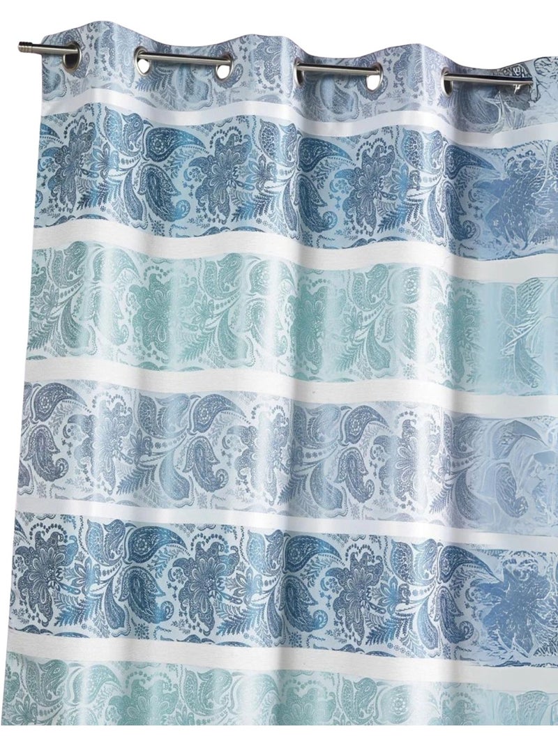 Cortina opaca de jacquard con rayas horizontales Azul petróleo - Kiabi