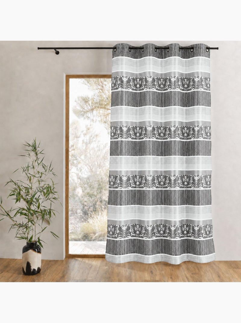 Cortina opaca de jacquard con rayas horizontales de colores Gris claro - Kiabi