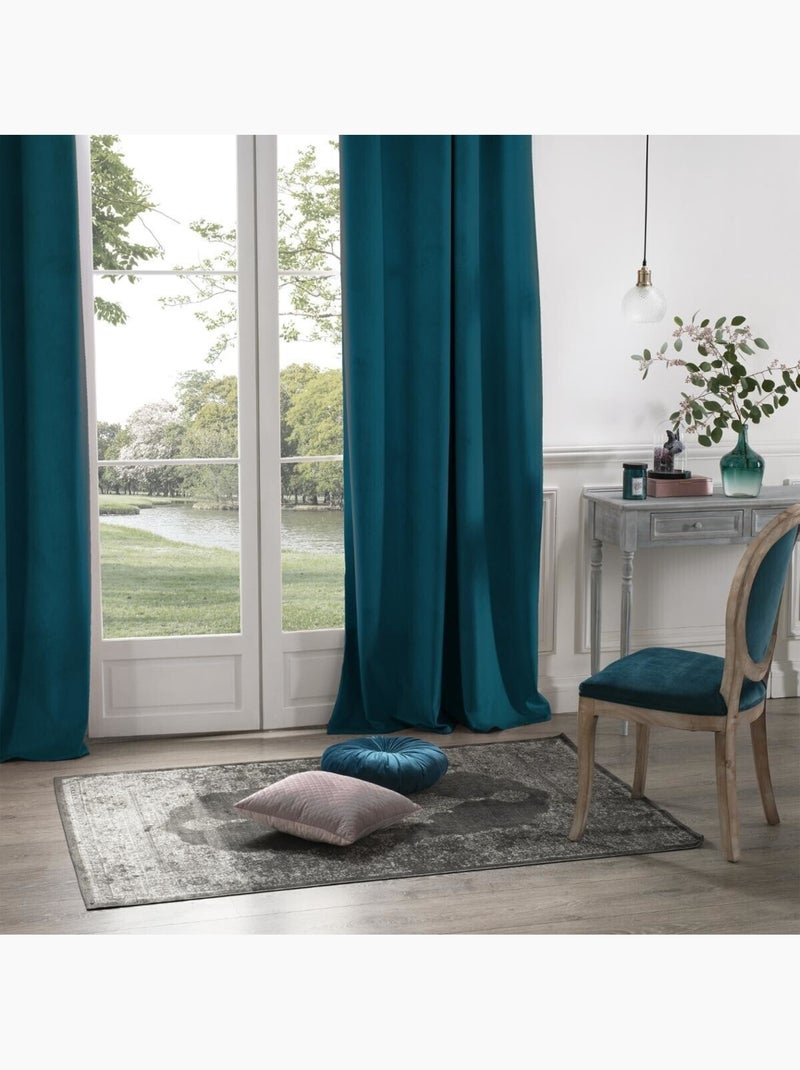 Cortina opaca de terciopelo Azul - Kiabi