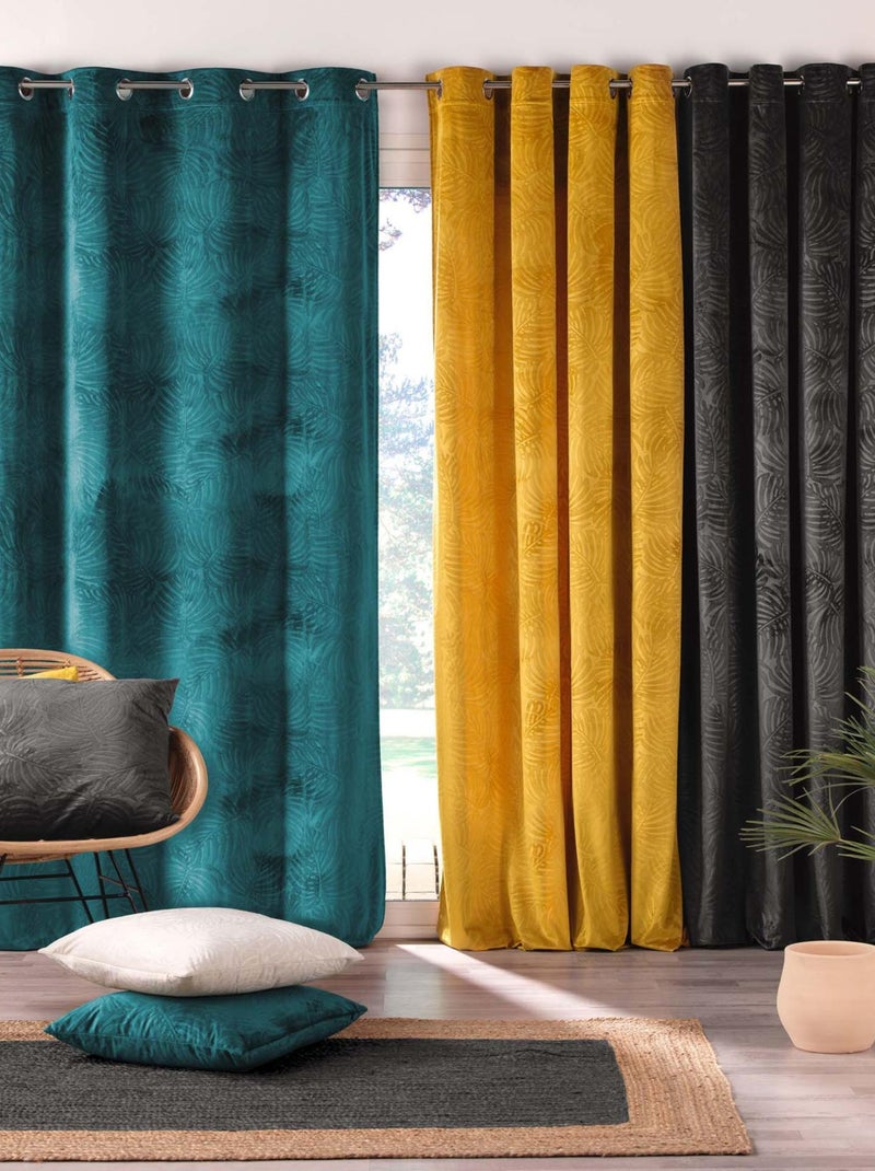 Cortina opaca de terciopelo en relieve Gris - Kiabi