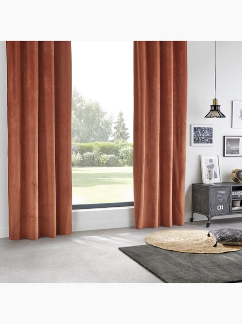 Cortina opaca terciopelo rosa terracota 140x260cm - Kiabi Cortina opaca terciopelo rosa terracota 140x260cm - Kiabi
