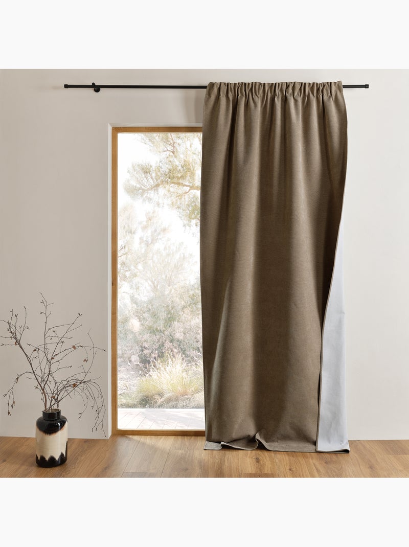Cortina opaca y térmica de 3 capas con triple sujeción Taupe - Kiabi