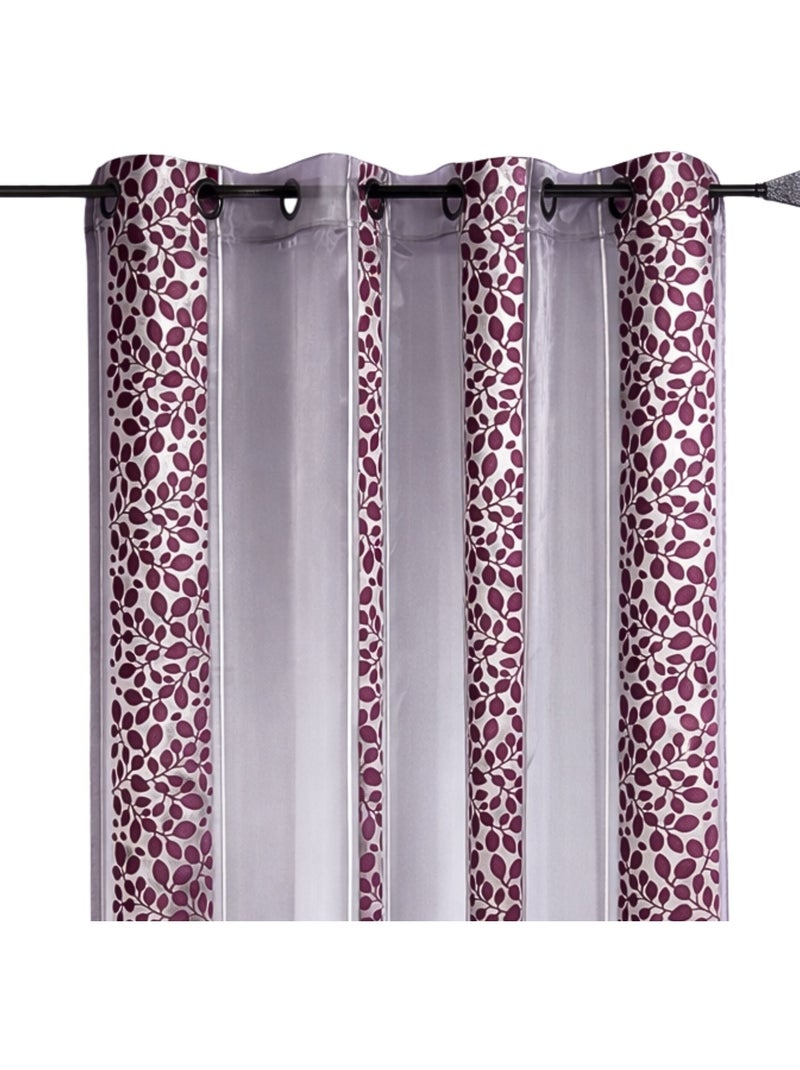 Cortina Organza Jacquard motivo hojarasca Violeta ciruela - Kiabi