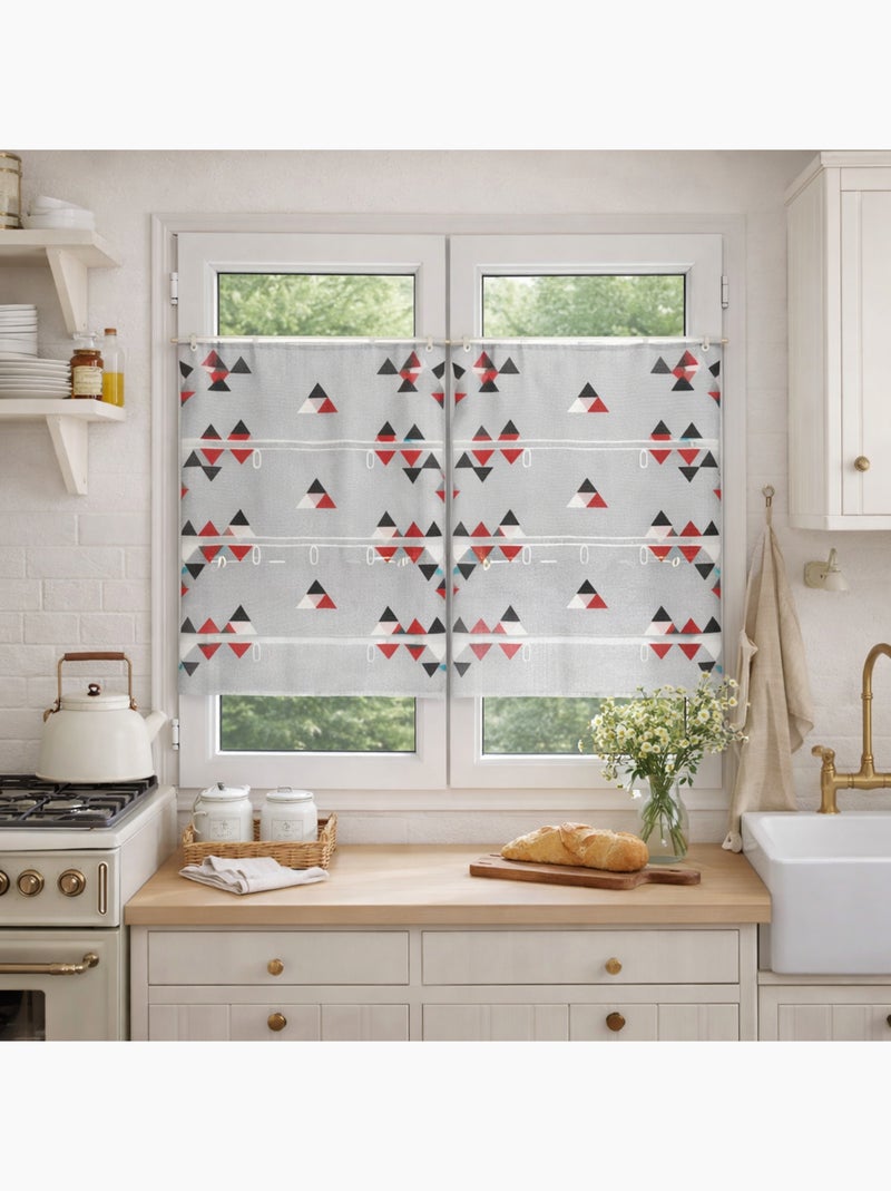 Cortina para ventana pequeña con bordado de triángulos Rojo - Kiabi