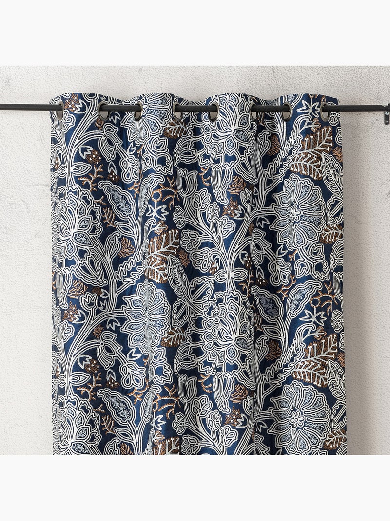 Cortina semi-opaca de jacquard floral con motivo gráfico y refinado Azul - Kiabi