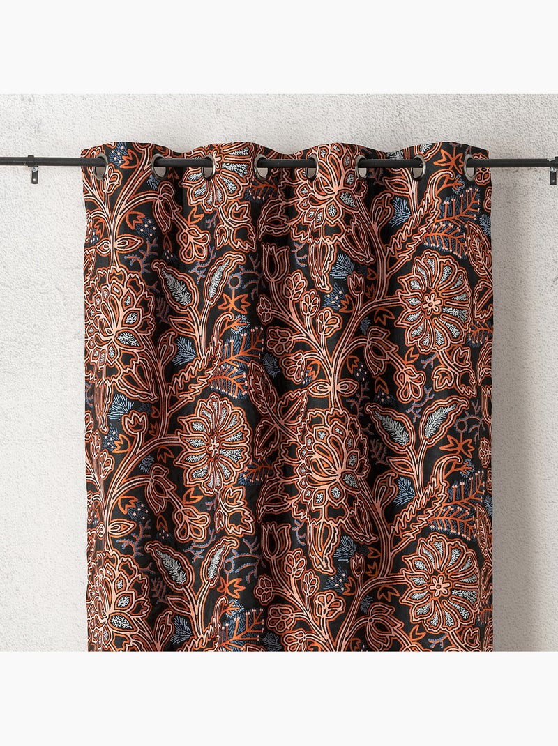 Cortina semi-opaca de jacquard floral con motivo gráfico y refinado Naranja - Kiabi