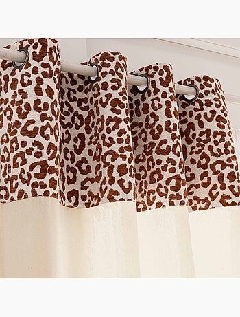 Cortina semitransparente de policotón con cenefa de jacquard de chenilla con estampado de leopardo