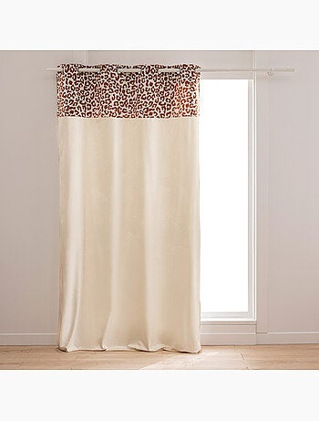 Cortina semitransparente de policotón con cenefa de jacquard de chenilla con estampado de leopardo