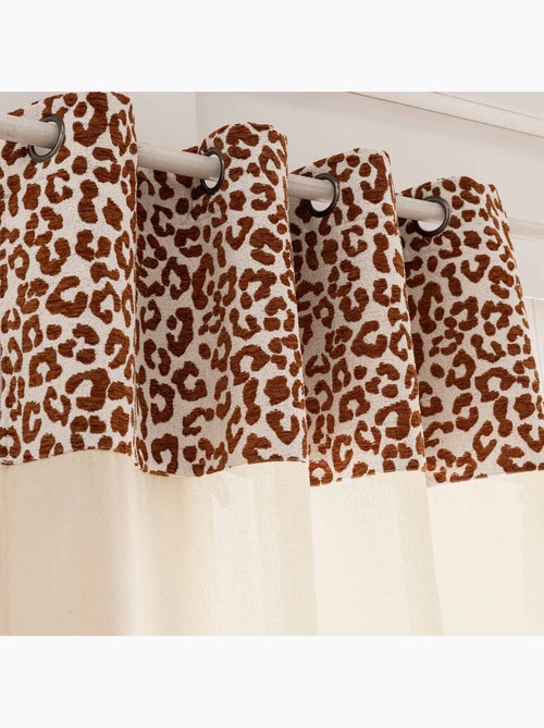 Cortina semitransparente de policotón con cenefa de jacquard de chenilla con estampado de leopardo - Kiabi Cortina semitransparente de policotón con cenefa de jacquard de chenilla con estampado de leopardo - Kiabi