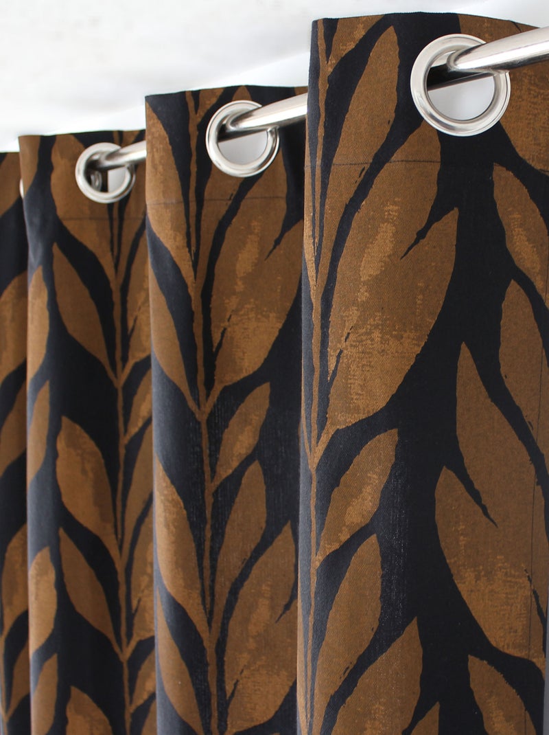 Cortina tamizante con estampado vegetal en algodón reciclado Negro - Kiabi