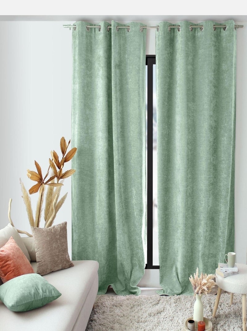 Cortina térmica de terciopelo con forro polar Azul celadón - Kiabi