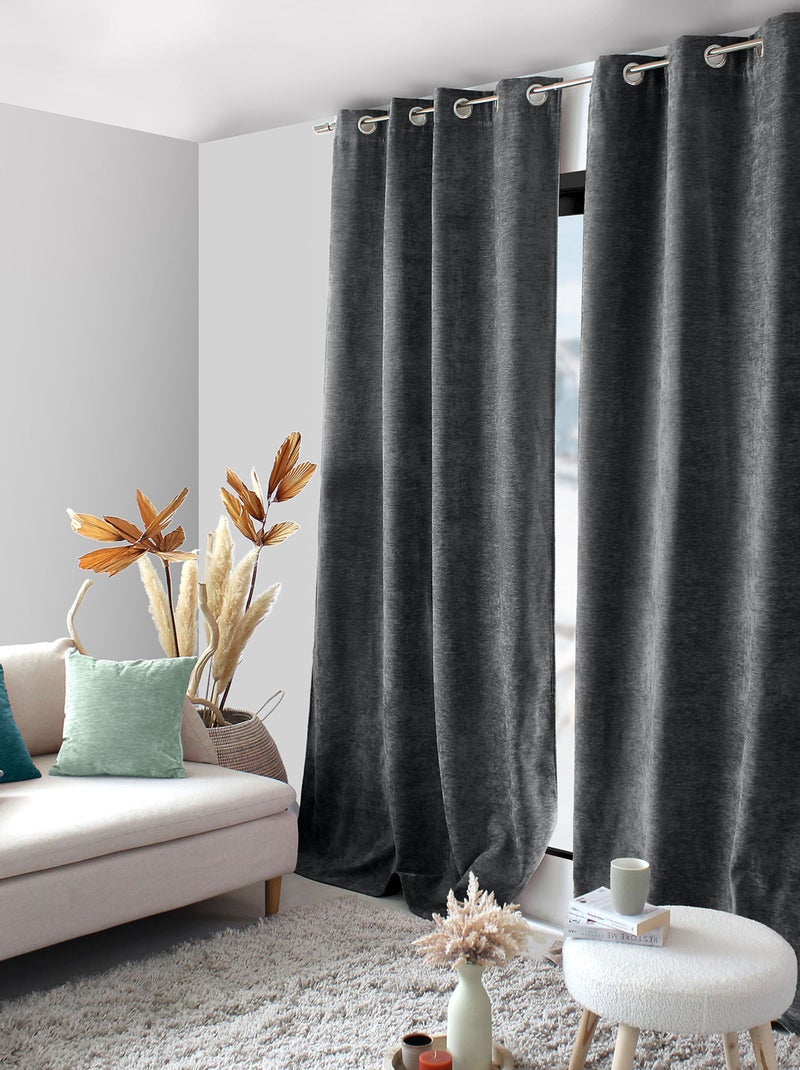 Cortina térmica de terciopelo con forro polar Gris oscuro - Kiabi